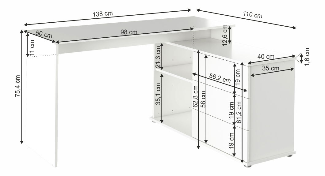 Számítógépasztal Toredol (fehér) *bazár