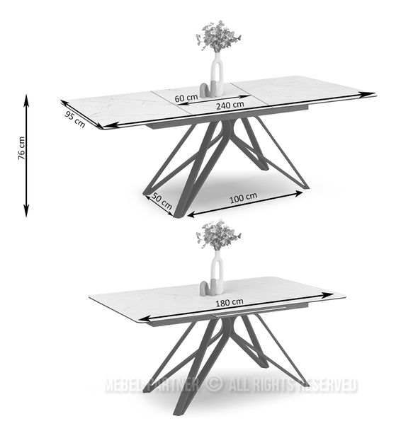 Jedálenský stôl Venda (biely mramor + čierna)