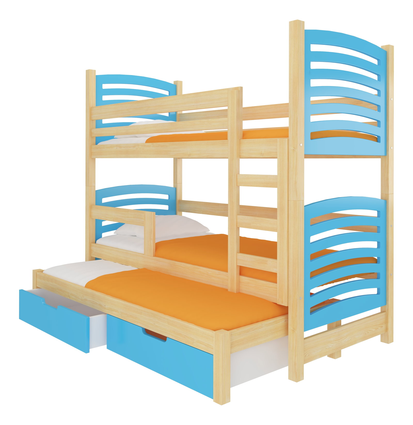 Poschodová detská posteľ 180x75 cm Stanislava (s roštom a matracom) (borovica + modrá)
