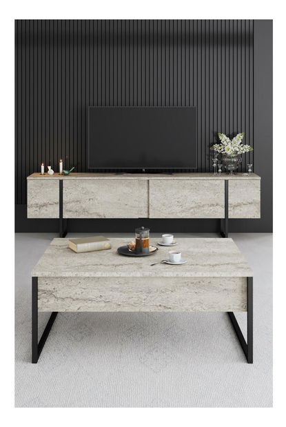 TV stolić/ormarić Luna (travertin + crna)