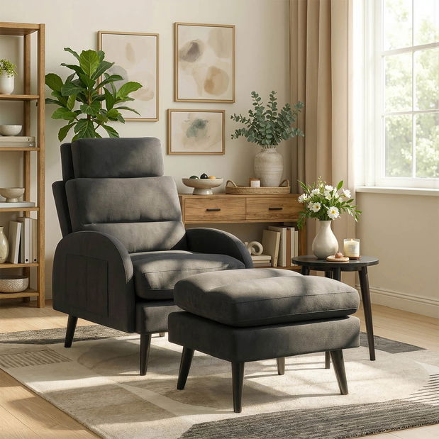 Polohovacie kreslo Hondurenas (čierna) (s taburetkou)