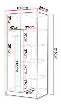 Ormar za garderobu Smagano II (kašmir + crna) (s ogledalom)