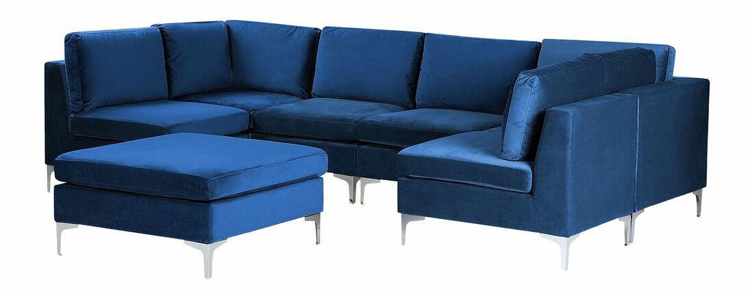Rohová sedacia súprava s taburetkou U Eldridge (modrá)