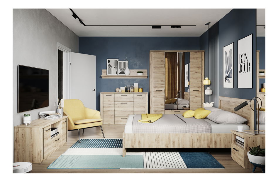 Ormar za garderobu Deloris 4D2S (s ogledalom) (hrast navarra)