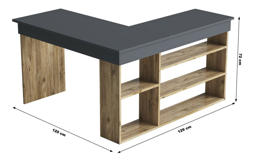 Rohový PC stolík Dinilo (antracit + borovica atlantická) 