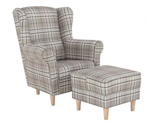 Fotoliu cu urechi cu taburete Aevo (maro caro)