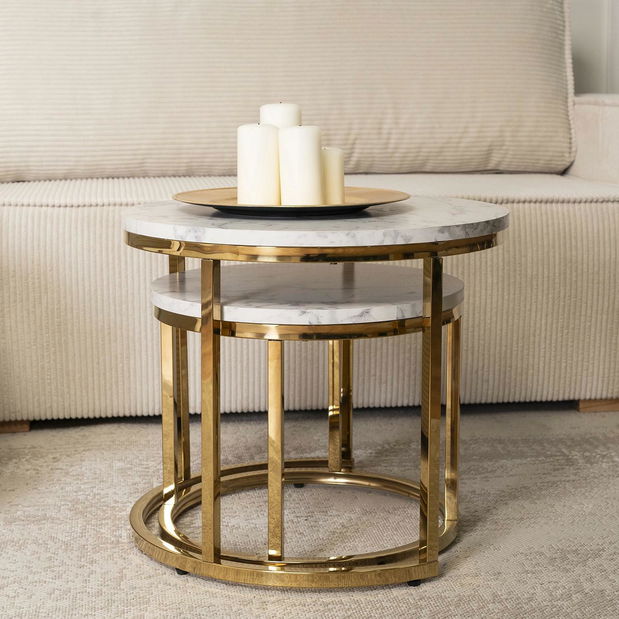 Set 2 măsuțe de cafea Oponia (marmură + auriu) 