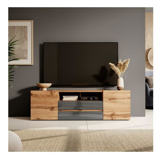 Tv szekrény/asztal Boss (világítással) (wotan tölgy + szürke)