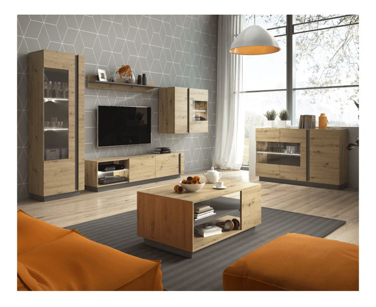 Fali vitrin City Typ 96 (Tölgy Artisan + Grafit)