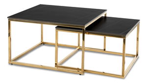 Set 2 konferenčných stolíkov Texarkana (mramor čierny + zlatá) 
