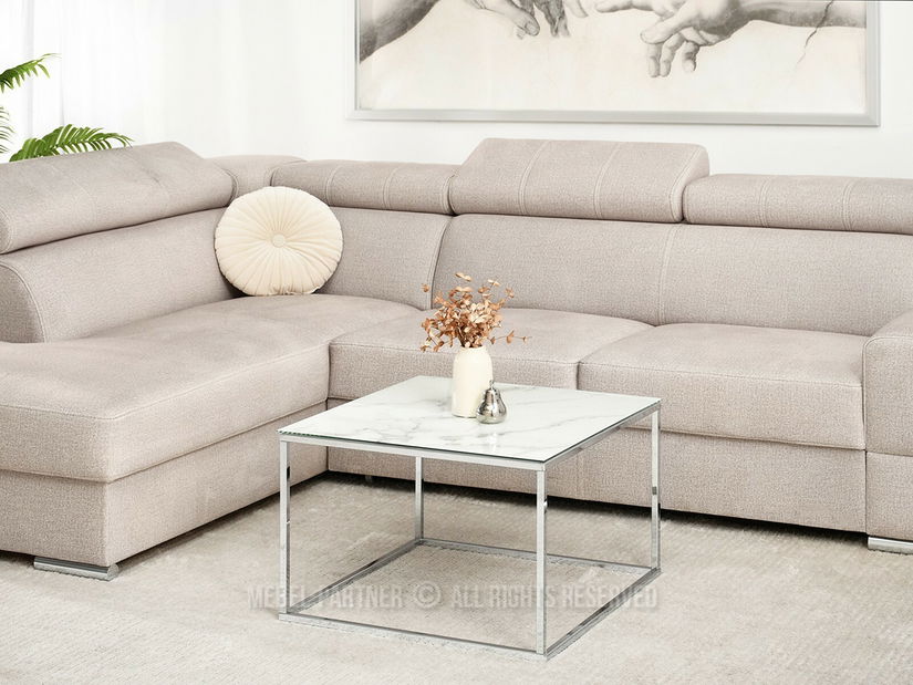 Dohányzóasztal Bella M (fehér márvány + króm)