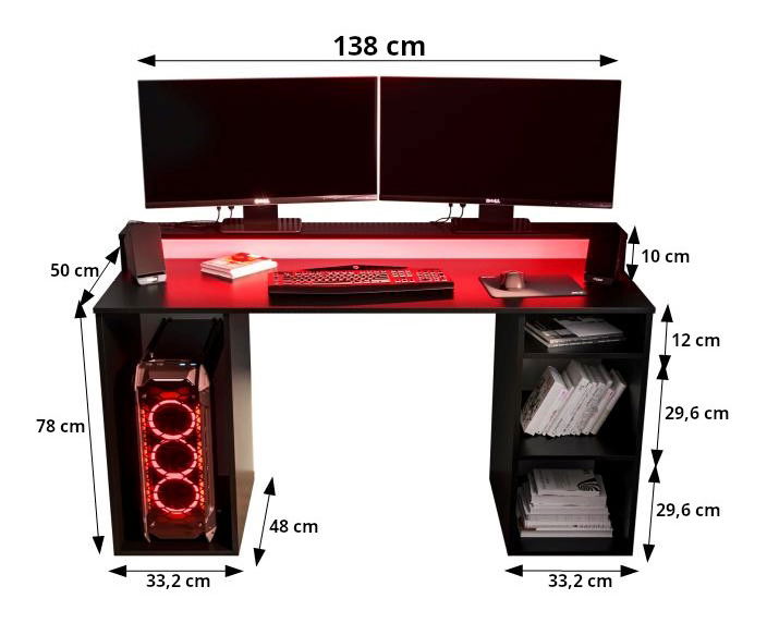 Masă PC pentru gaming Garrick 1 (biely) (cu iluminat LED RGB)