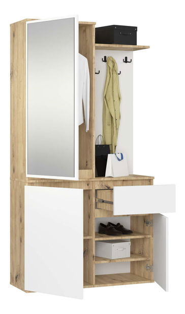 Mobilier hol Enteruno (stejar artisan + alb) (cu oglindă)