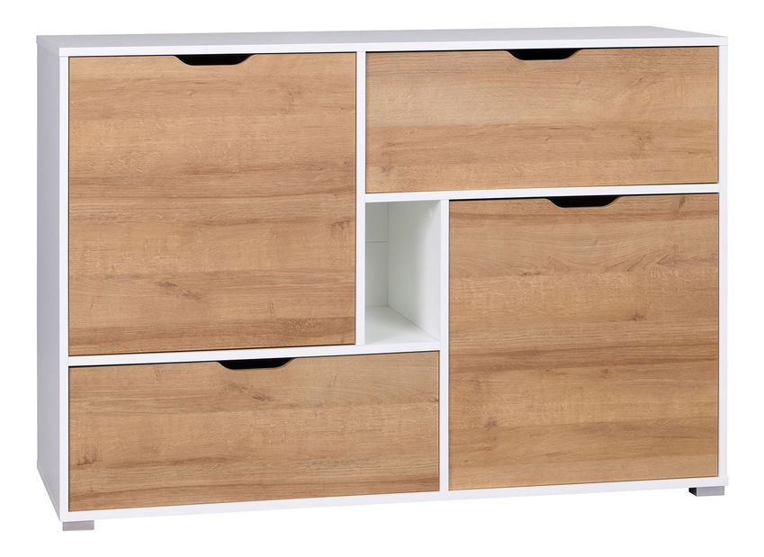 Komoda Iweta K2D2SZ (biela matná + dub zlatý)