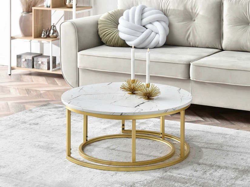 Konferenčný stolík Kolja Zest Xl (biela + zlatá)