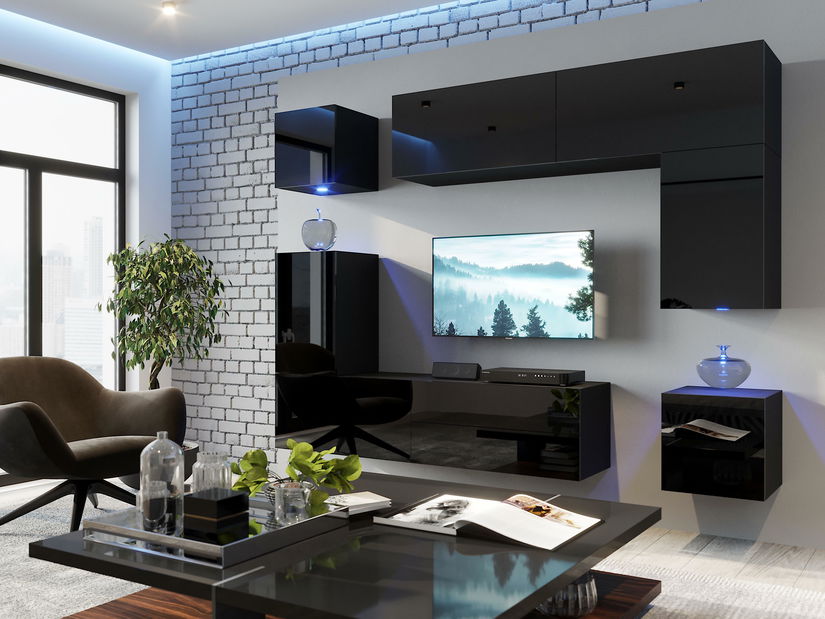 Obývacia stena Berny 70 (čierna + čierny lesk)