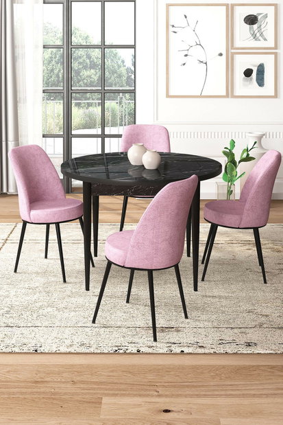 Set dining Torra (negru + marmură roz) (pentru 4 persoane)