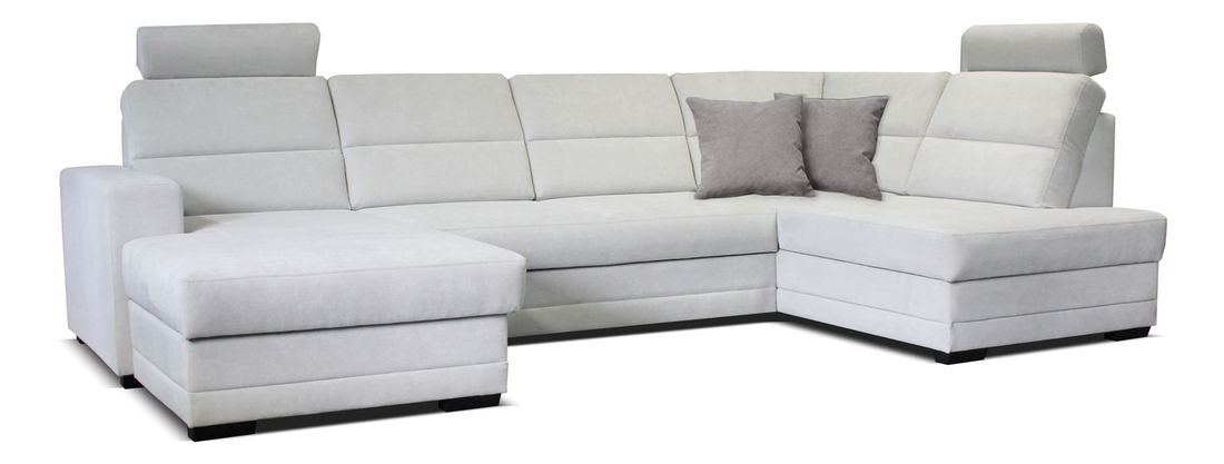 Rohová sedačka U Nelson L+2+LB (biela + sivé vankúše) (L)
