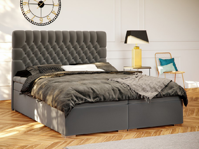 Kontinentálna posteľ 160 cm Daliny (čierna ekokoža) (s úložným priestorom)