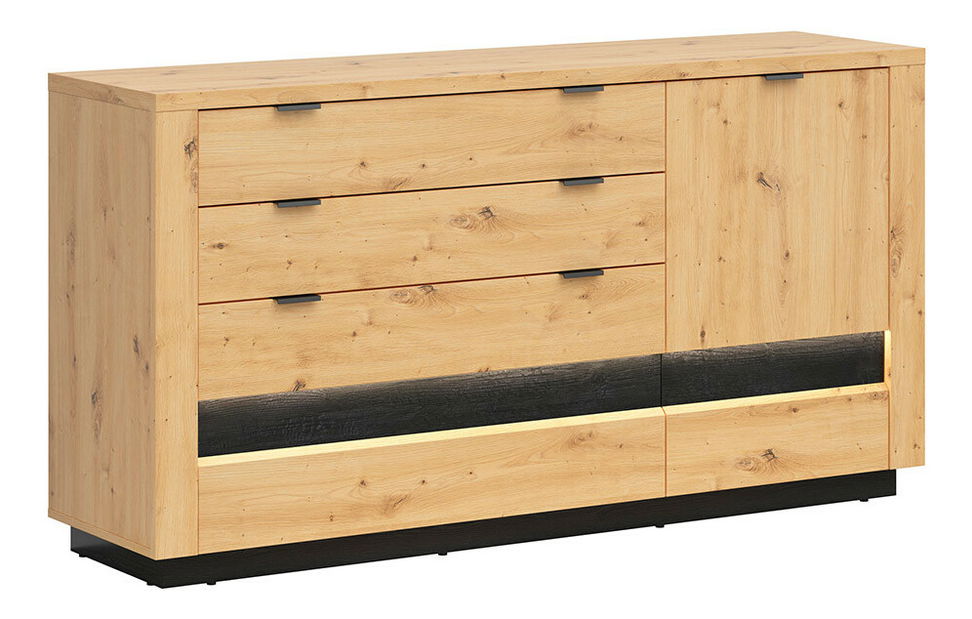 Comodă Ostia KOM1D4S (Stejar artisan + Stejar negru) (cu iluminat LED)