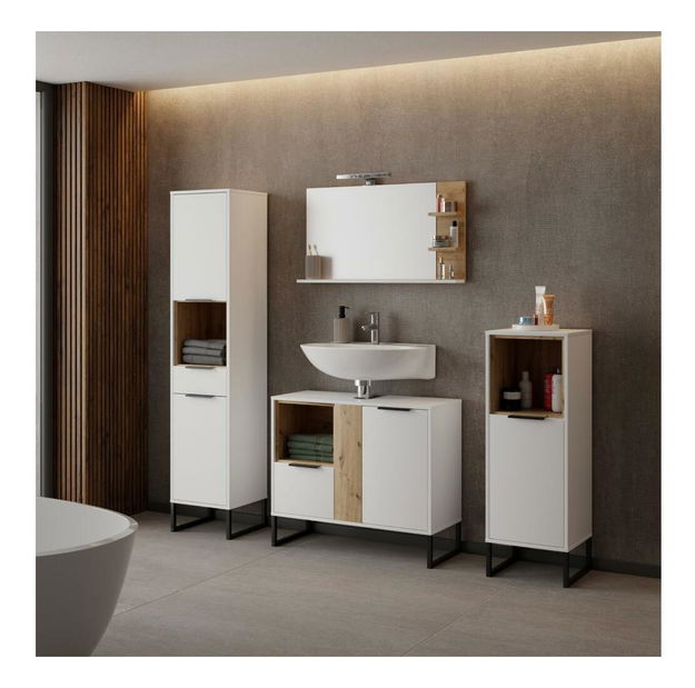 Ogledalo s LED rasvjetom Cubin 04 (bijela + hrast artisan)