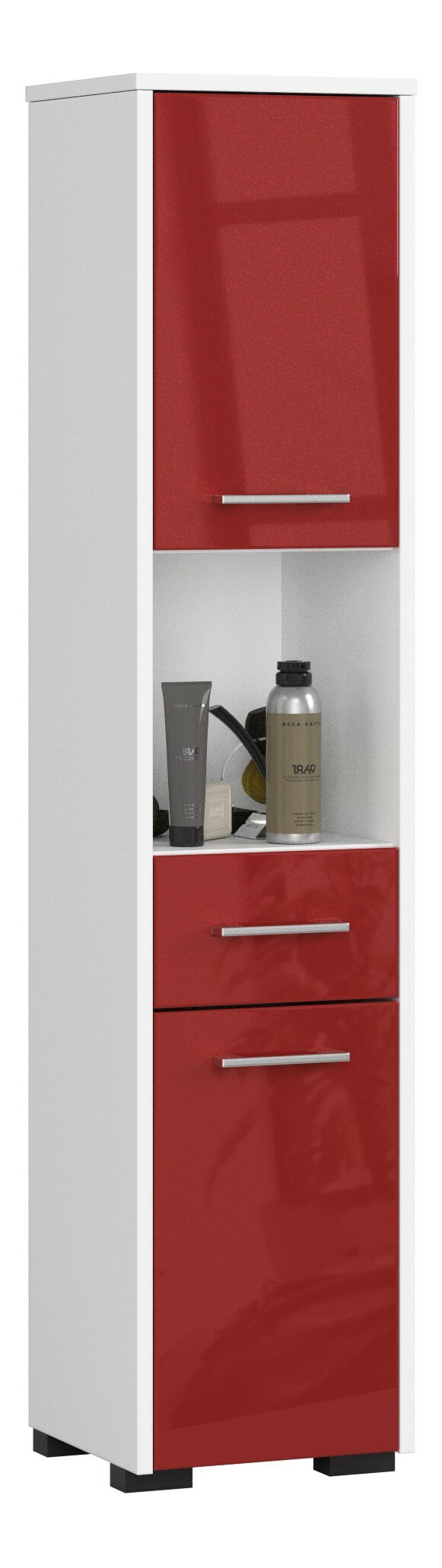 Kúpelňová skrinka Fulgor 2D 1SZ 1W (biela + lesk červený)