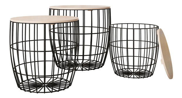 Set stolića za kavu (3 kom.) (3 kom.) Bravo (crna + prirodna)