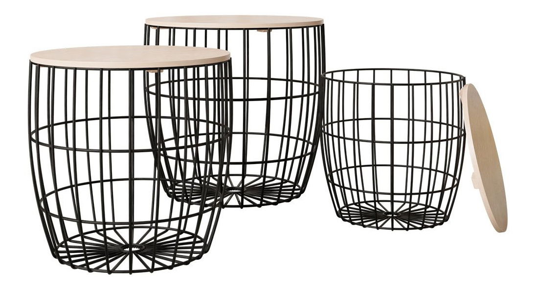 Set 3 măsuțe de cafea Bravo (negru + natural)