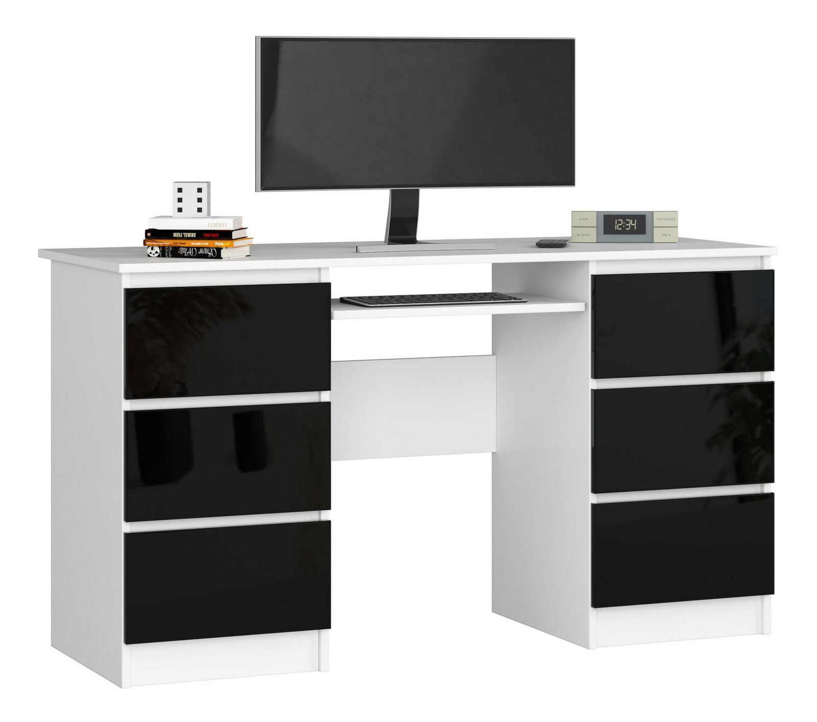 PC asztal Behati (fehér + fényes fekete)