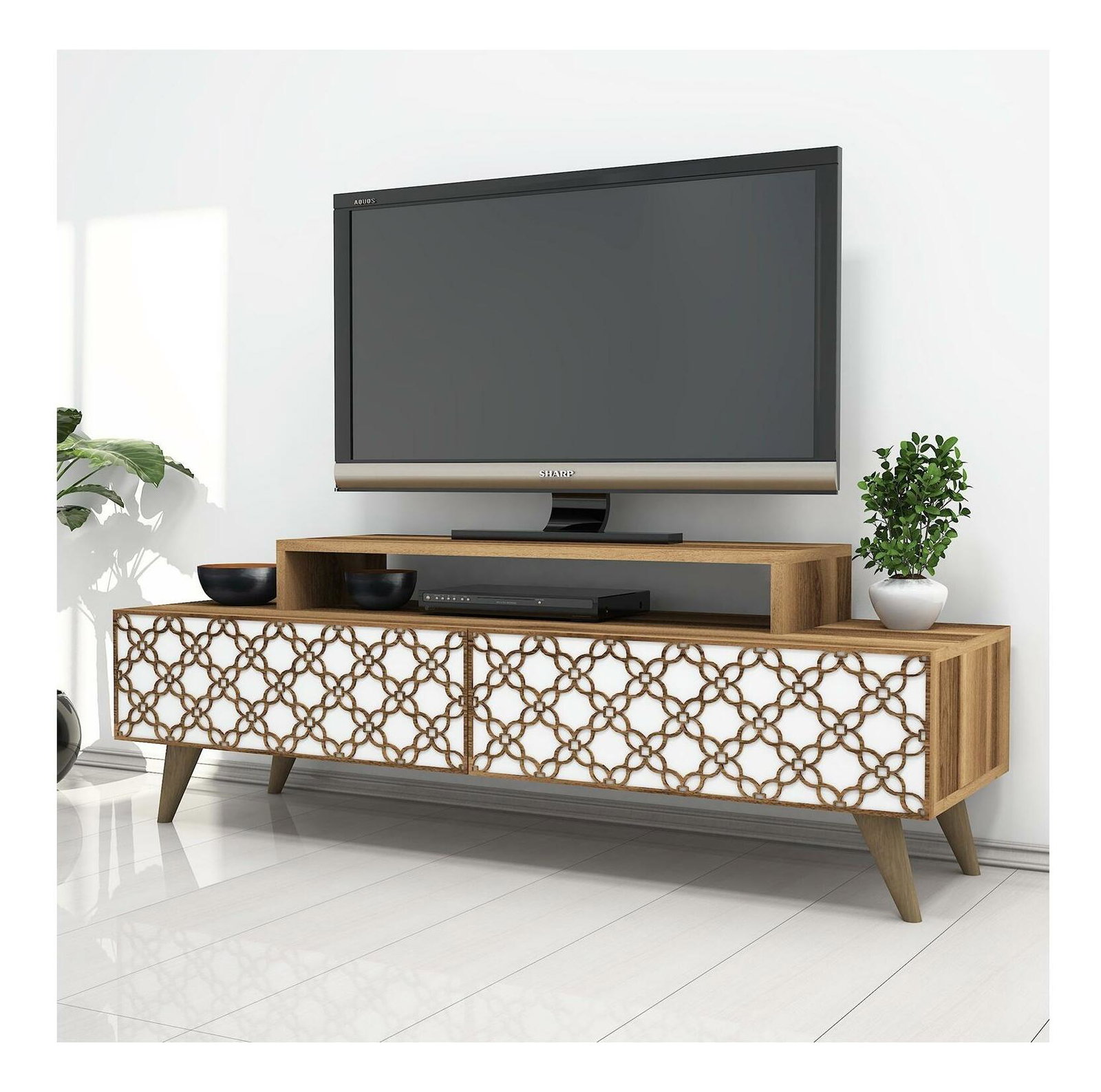 TV stolík/skrinka Clementine (orech + biela)