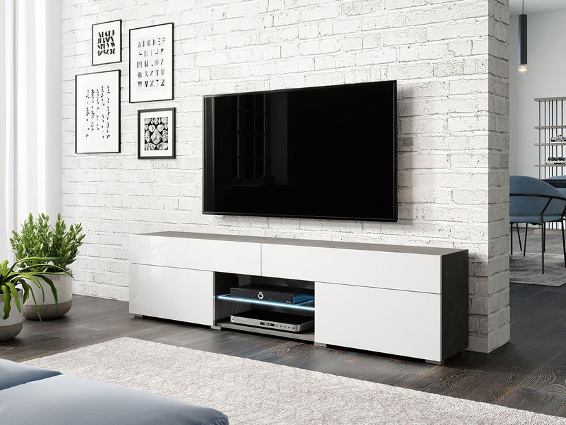 TV ormarić Mirjan Primrose (matera + bijeli sjaj) (bijela LED rasvjeta)