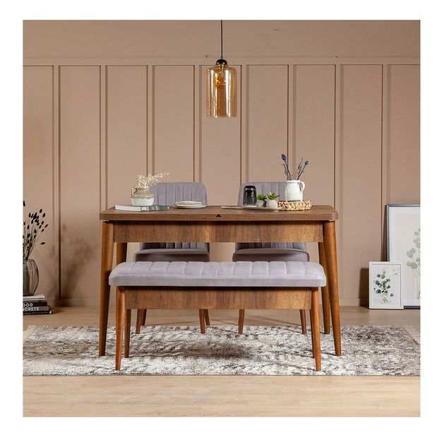 Klupa Vlasta 5 (orah + ružičasto-siva) (s prostorom za odlaganje)