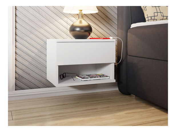 Závesný nočný stolík Abercja (biela + lesk biely) *výpredaj