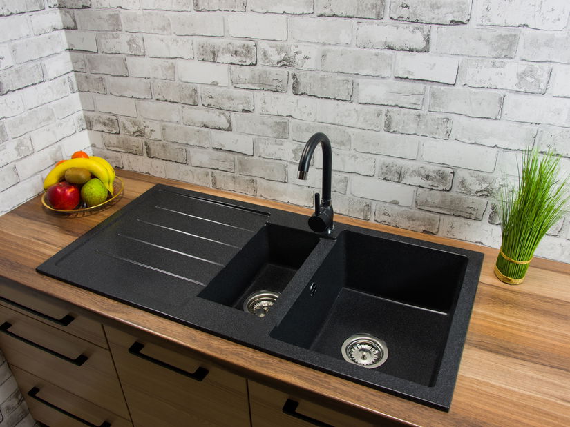 Kuchynský drez Yuxur (čierna + textúra) (bez otvoru pre batériu) (L)