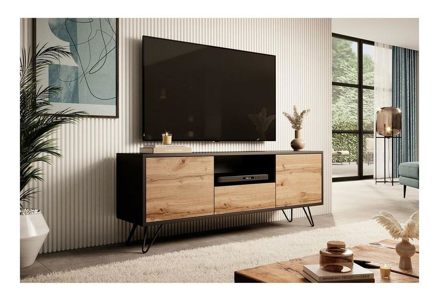 TV ormarić/stolić Polynesia (s rasvjetom) (crna + hrast wotan)