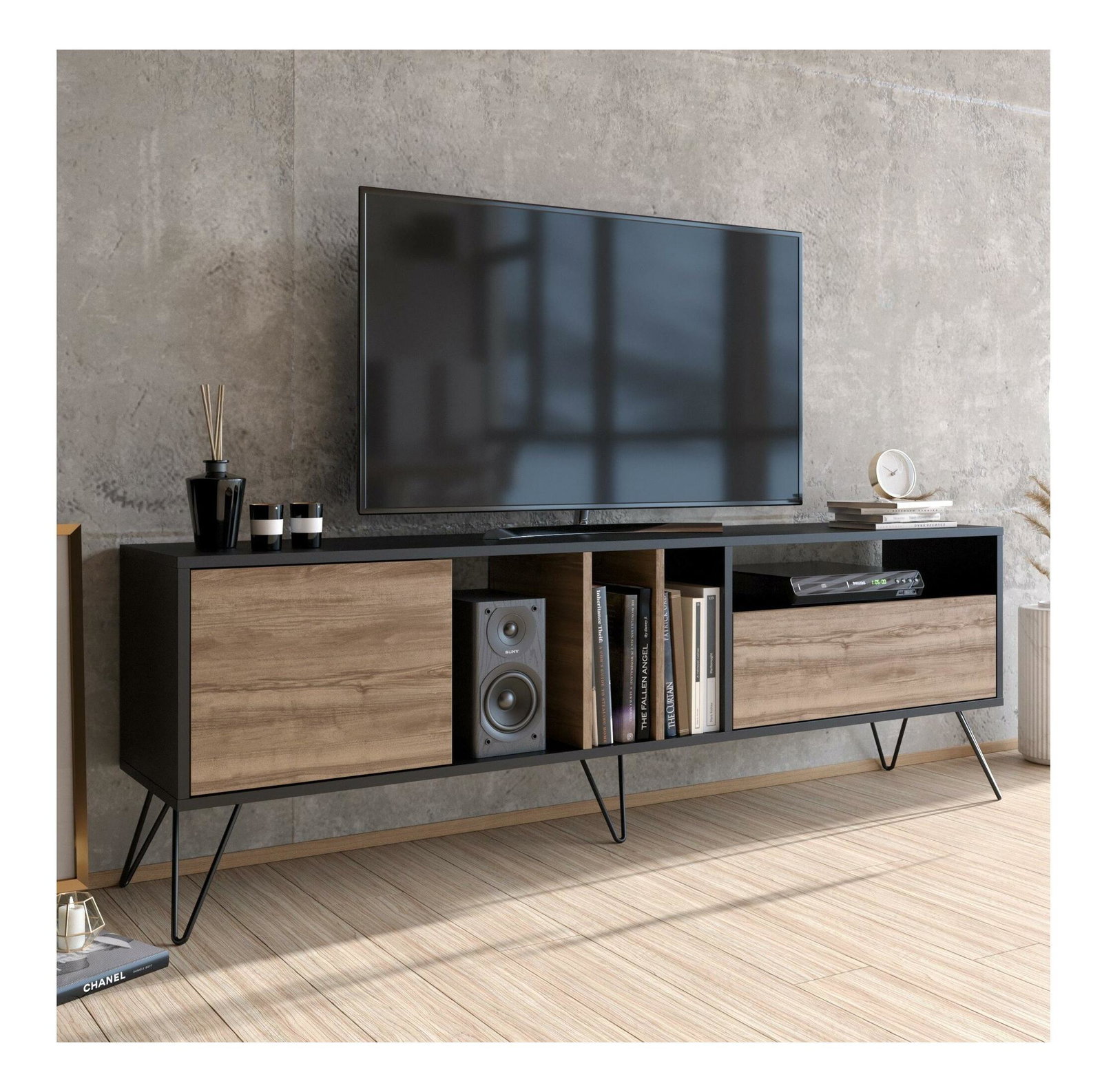 TV stolík/skrinka Mistique 180 (orech + čierna) 