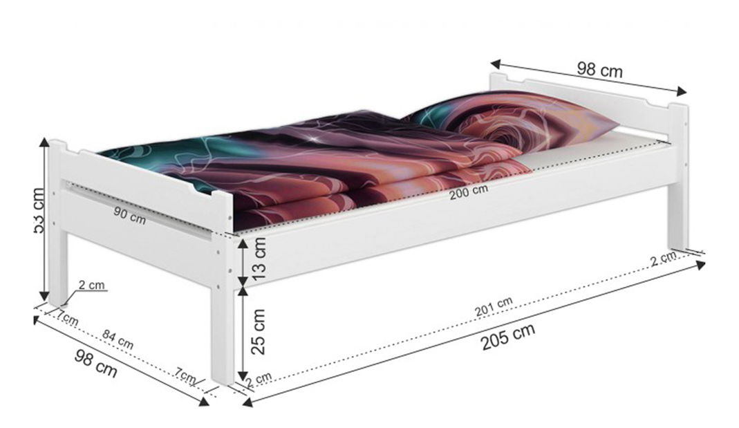 Pat de o persoană 90 cm Lipo (alb)