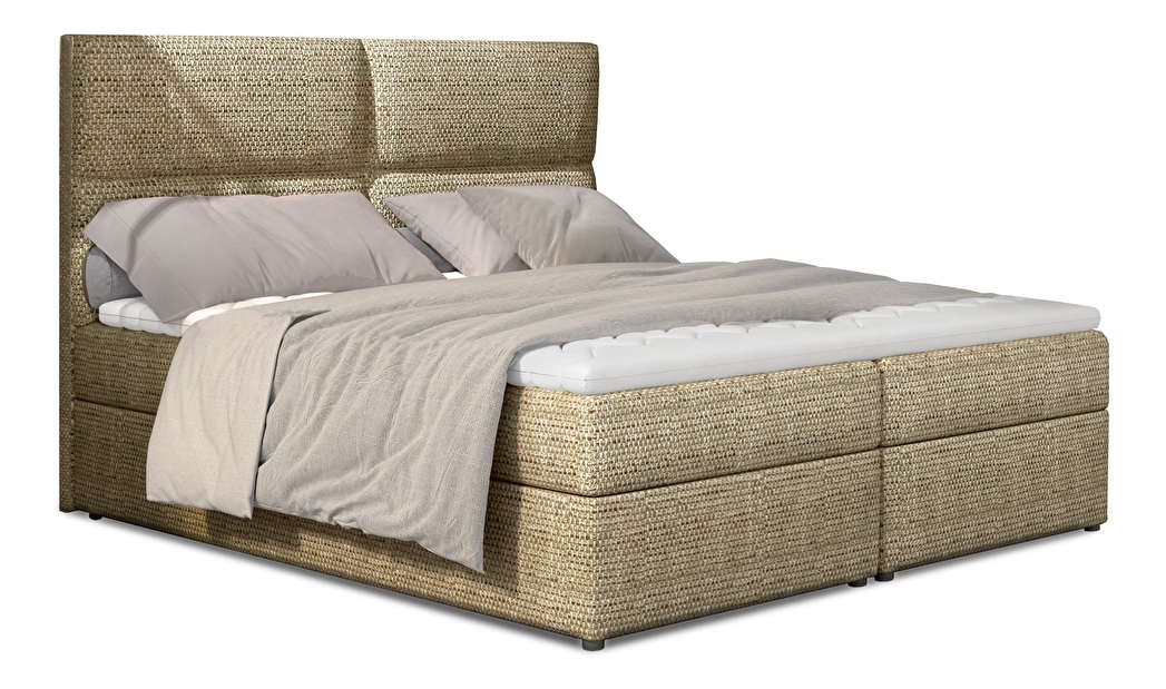 Pat matrimonial Boxspring 185 cm Alyce (bej) (cu saltele)