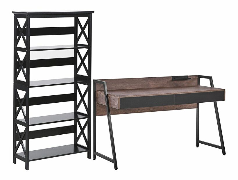 Set mobilier birou Frida (lemn închis + negru)