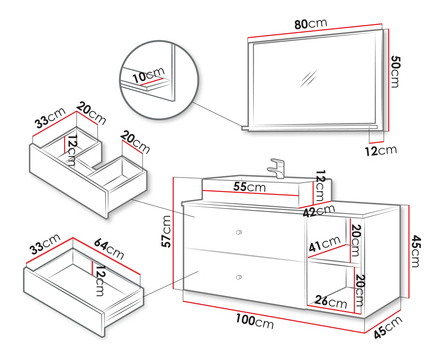 Mobilier baie Kiago I (Negru mat + Marmură Negru + auriu) (cu chiuvetă)