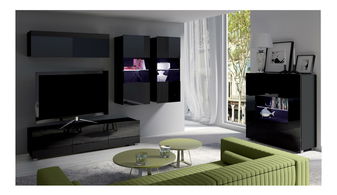 Dnevni boravak Calabria 4 (crna mat + crni sjaj) (s rasvjetom)