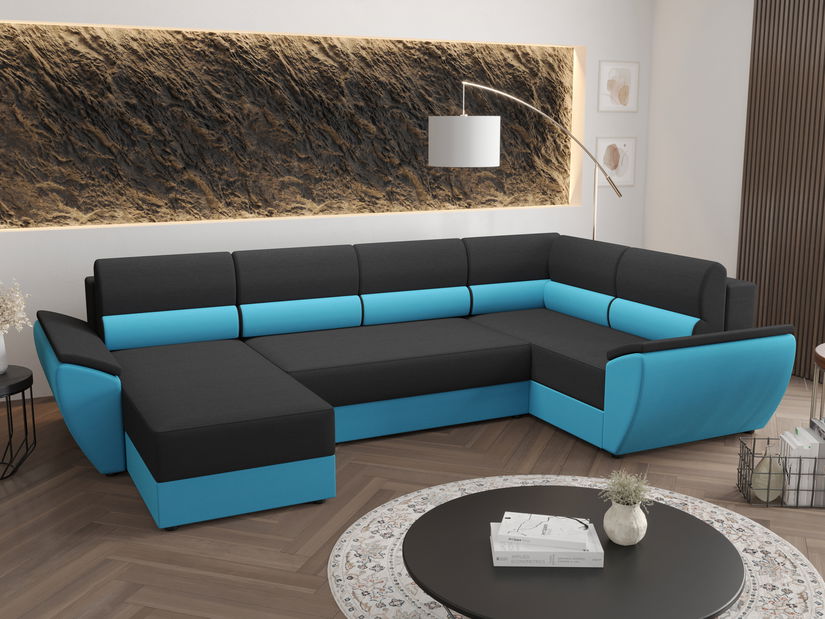 Colțar în formă de U Radiant Long (Negru + Turcoaz) (D)