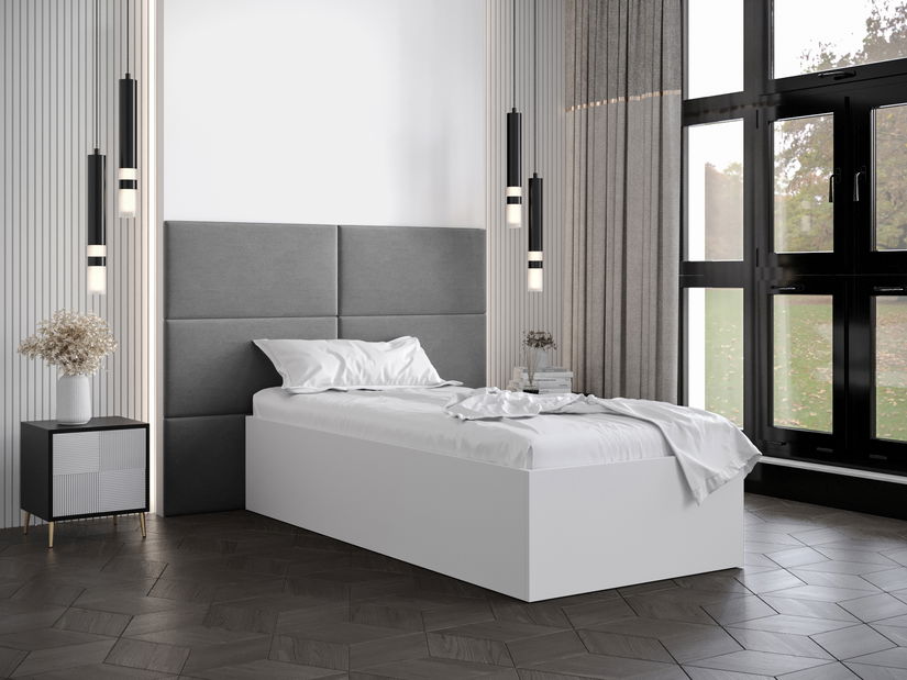 Egyszemélyes ágy kárpitozott fejtámlával 90 cm Brittany 2 (matt fehér + szürke) (ágyráccsal)