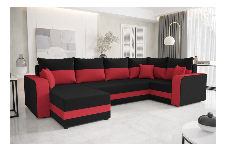 U alakú sarokkanapé Harmony Long (fekete + piros) (J)