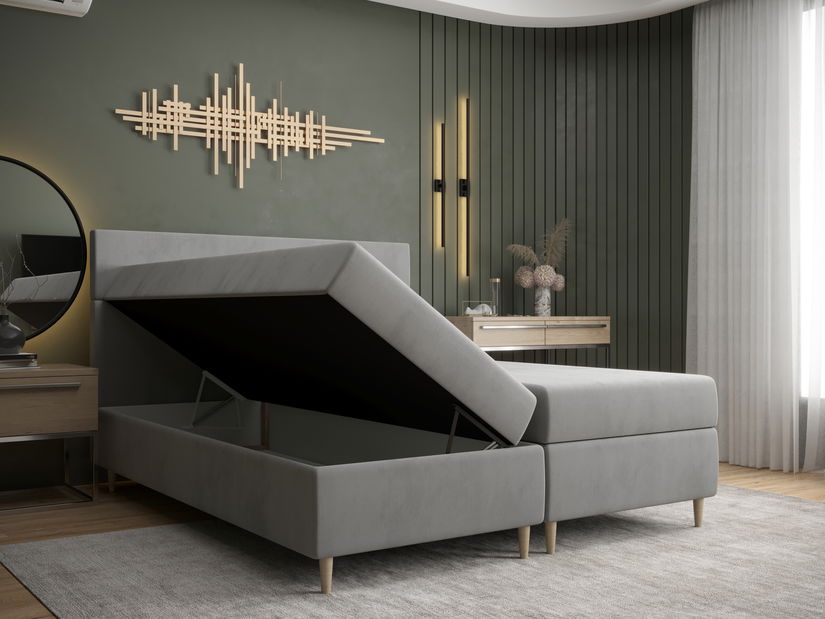 Pat matrimonial Boxspring 160 cm Flu Comfort (verde închis) (cu saltea și sp. depozitare)