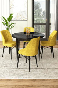Set dining Roxie (marmură neagră + muștar) (pentru 4 persoane)