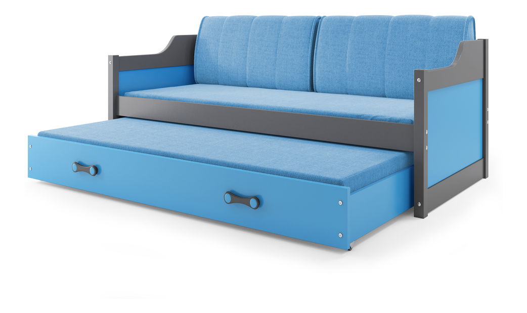 Krevet na razvlačenjet 80 x 190 cm Dimar (grafit + plava) (s podnicom, madracem i prostorom za odlaganje)