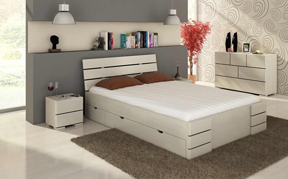 Manželská posteľ 160 cm Naturlig Lorenskog High Drawers (borovica)