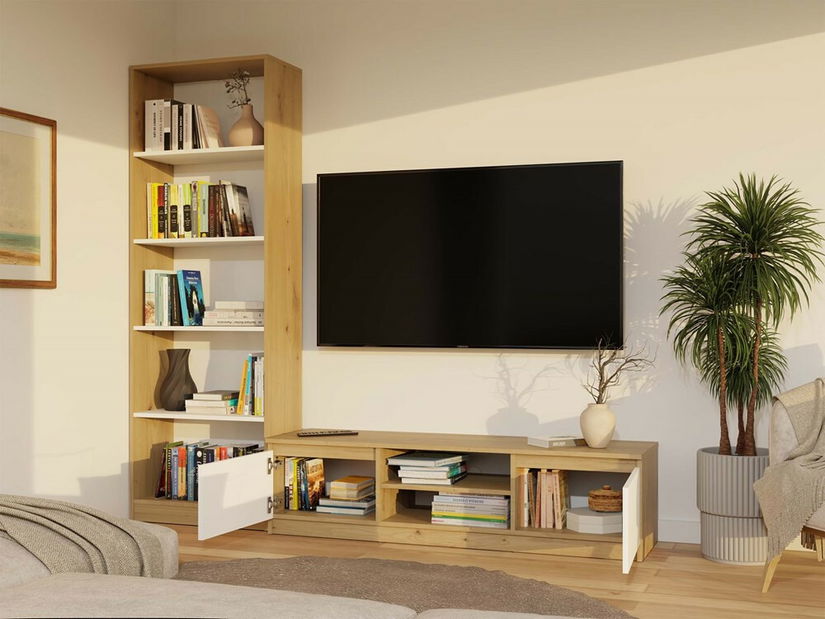 Masă TV/ Comodă TV Musecalo 140 (stejar artisan + alb)