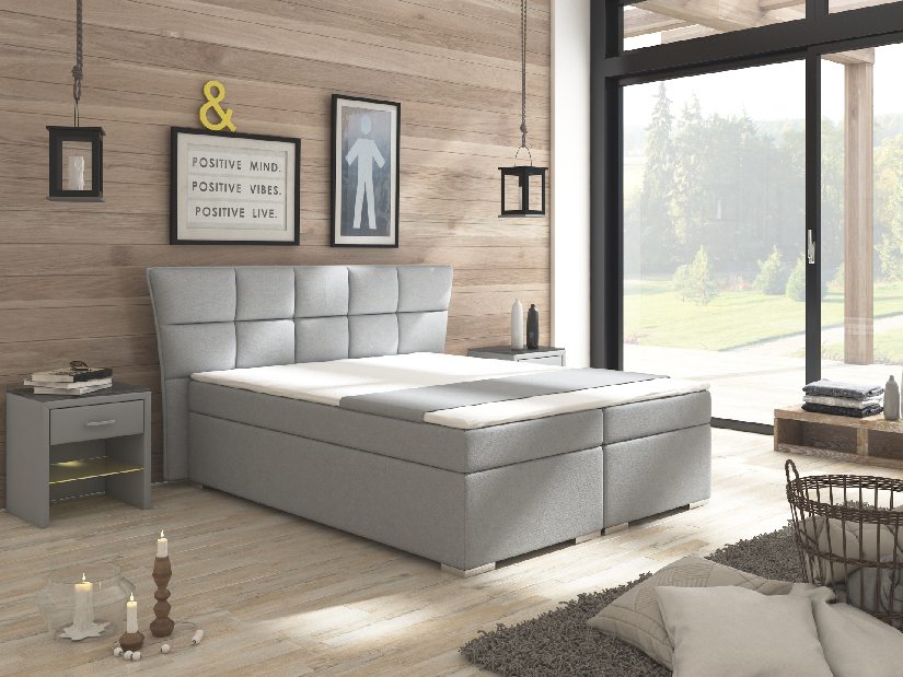 Manželská posteľ Boxspring 180 cm Warren (s matracmi) (sivá)